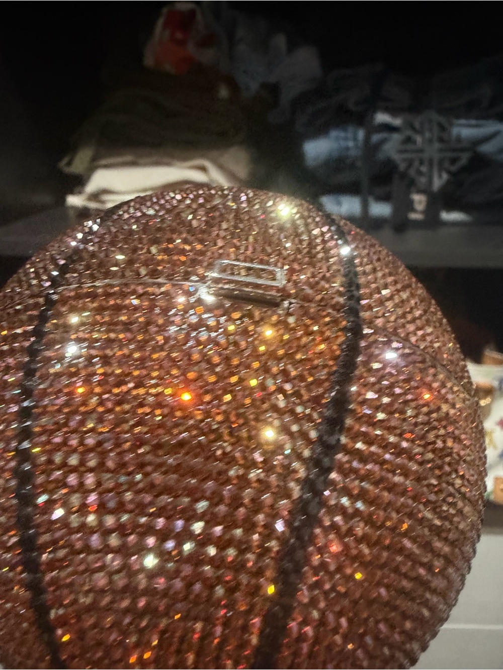 Judith Leiber Crystal Basketball Crossbody Bag in Bronze and Black - Picture 4 of 7